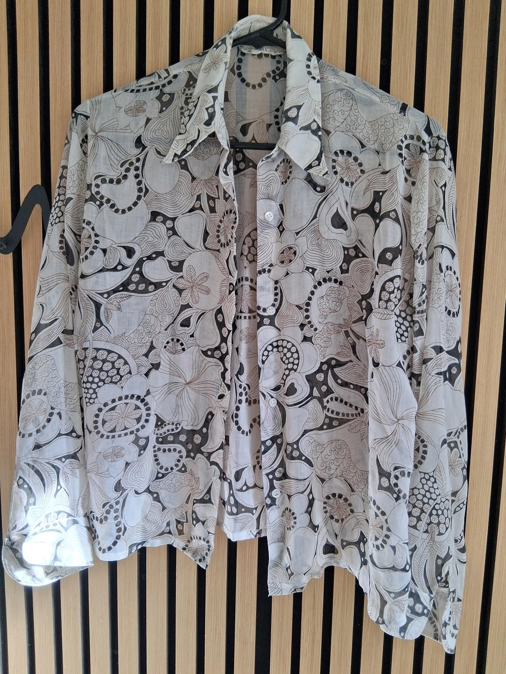 Lightweight Black & White Floral Button-Down Shirt